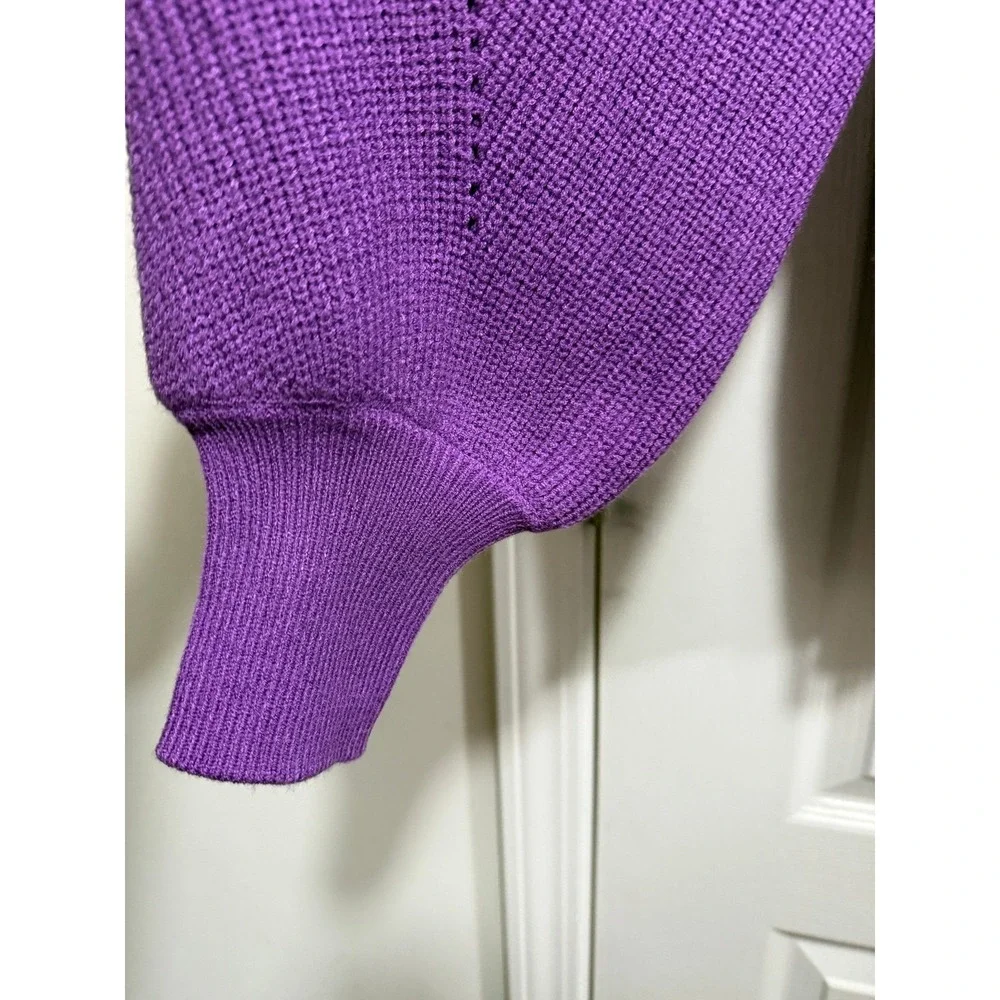Liz Claiborne Womens XXL Bright Violet Ribbed V-Neck Puff Sleeve Sweater‎ NWT